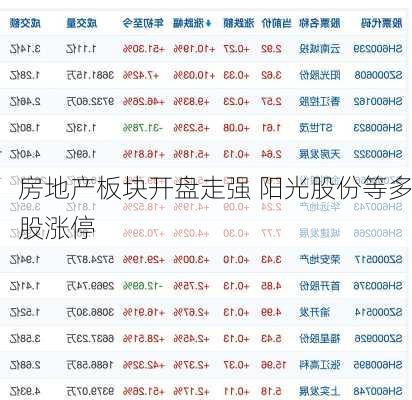 房地产板块开盘走强 阳光股份等多股涨停