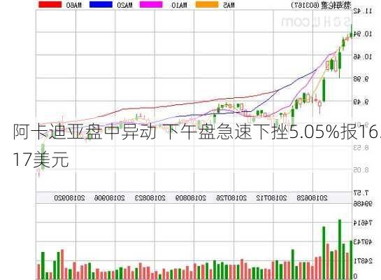 阿卡迪亚盘中异动 下午盘急速下挫5.05%报16.17美元