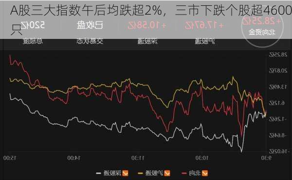 A股三大指数午后均跌超2%，三市下跌个股超4600只