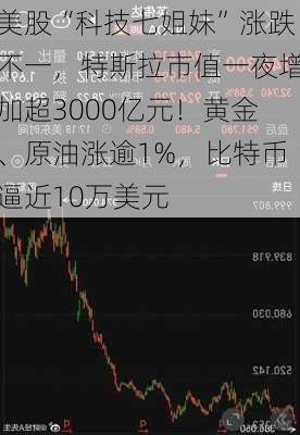 美股“科技七姐妹”涨跌不一，特斯拉市值一夜增加超3000亿元！黄金、原油涨逾1%，比特币逼近10万美元