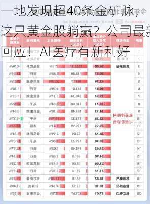 一地发现超40条金矿脉，这只黄金股躺赢？公司最新回应！AI医疗有新利好