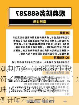 观典防务（688287）投资者索赔案持续推进，广东明珠 (600382)索赔案倒计时不足一个月