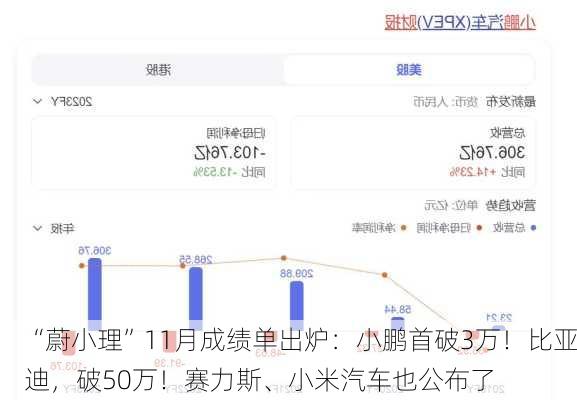 “蔚小理”11月成绩单出炉：小鹏首破3万！比亚迪，破50万！赛力斯、小米汽车也公布了