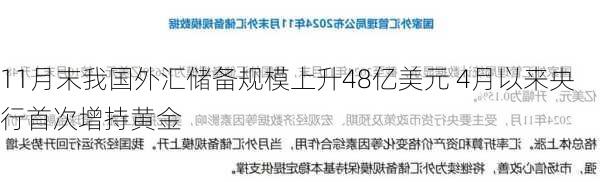 11月末我国外汇储备规模上升48亿美元 4月以来央行首次增持黄金