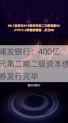 浦发银行：400亿元第二期二级资本债券发行完毕