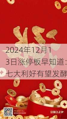 2024年12月13日涨停板早知道：七大利好有望发酵