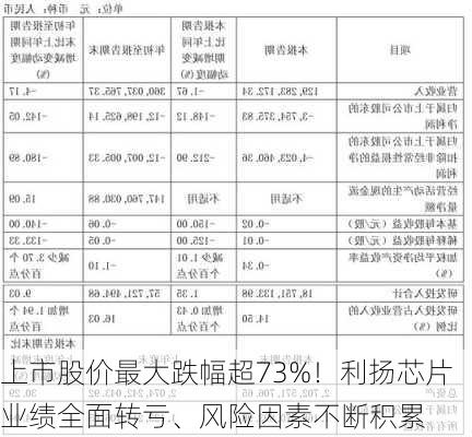 上市股价最大跌幅超73%！利扬芯片业绩全面转亏、风险因素不断积累