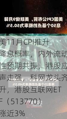 美11月CPI推升降息概率，内外流动性预期共振，港股应声走强，科网龙头齐升，港股互联网ETF（513770）涨近3%