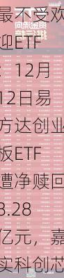 最不受欢迎ETF：12月12日易方达创业板ETF遭净赎回8.28亿元，嘉实科创芯片ETF遭净赎回7.03亿元