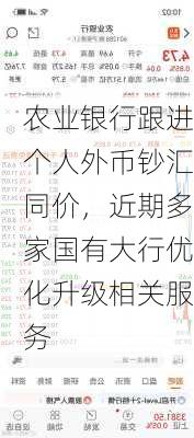 农业银行跟进个人外币钞汇同价，近期多家国有大行优化升级相关服务