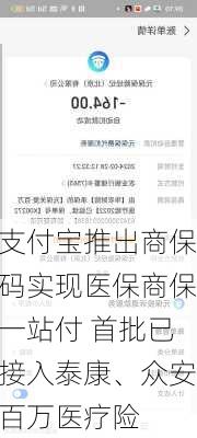 支付宝推出商保码实现医保商保一站付 首批已接入泰康、众安百万医疗险