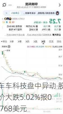 车车科技盘中异动 股价大跌5.02%报0.768美元