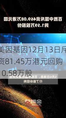 美因基因12月13日斥资81.45万港元回购10.58万股